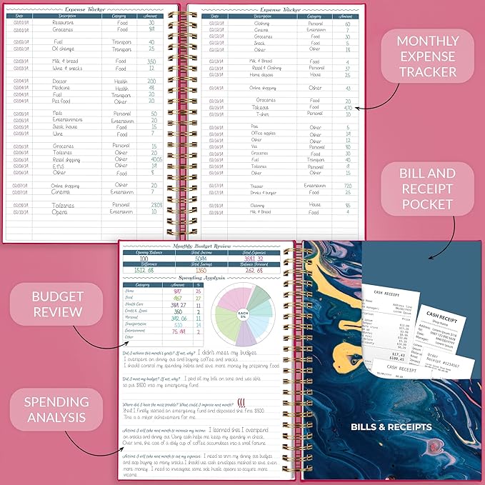 GoGirl Budget Planner & Monthly Bill Organizer – Monthly Financial Book with Pockets. Expense Tracker Notebook Journal, Large (Hot Pink)