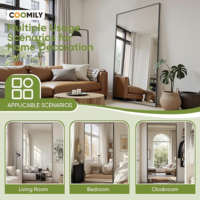 Full-Length Floor Mirror with Stand, 72"x44" Rectangle Style Full Body Standing Mirror for Bedroom, Living Room, Gym, Dorm - Shatter-Resistant & Easy Assembly, Gold