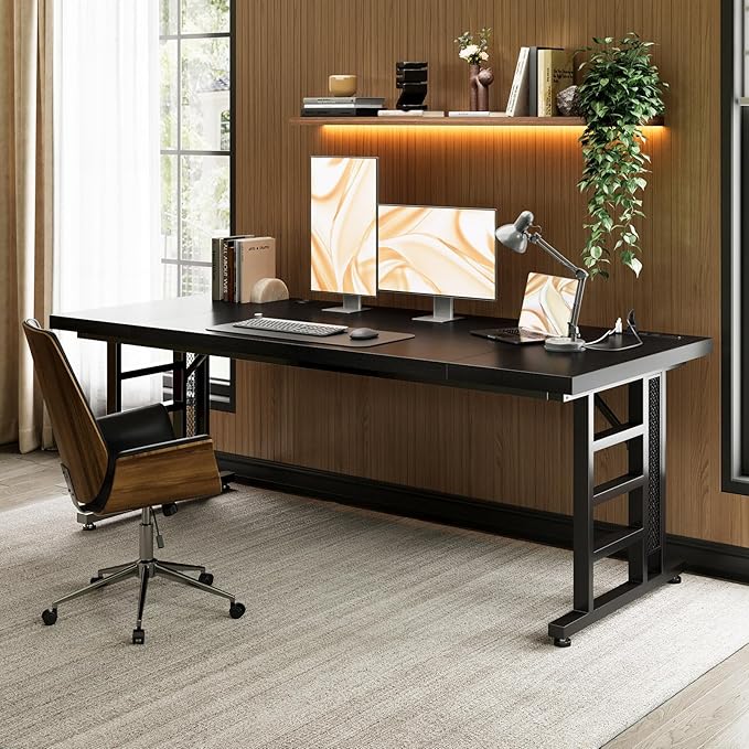 Coleshome 78 Inch Executive Desk with USB Ports, Large Computer Desk with Extra Thick, Long Mordern Office Desk, Workstation Business Furniture for Home Office, Black