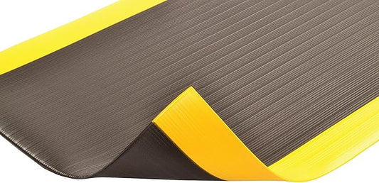 Notrax 410 Airug® 3' x 5' x 3/8" Anti Fatigue Mat, Enhanced Slip Resistance with Beveled Edges and Ribbed Surface, Ideal for Industrial and Commercial Workplaces, Black/Yellow, 410S0335BY
