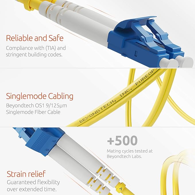 BEYONDTECH 15m LC to LC Fiber Patch Cable – UPC Single-Mode Duplex Fiber Optic - Image 3
