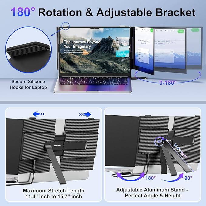 Laptop Screen Extender, Ultra-Thin 0.17" & 1.3lbs Lightweight, Plug & Play Dual - Image 6