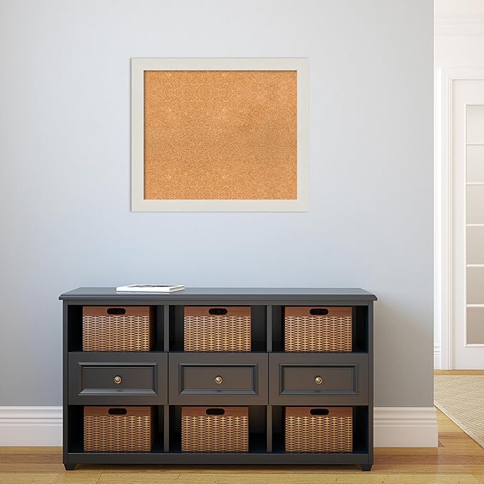 Amanti Art Natural Cork Board for Wall, 25x29 Vision Board with White Frame, Medium Corkboard Office Decor for Home Organization, Country Rustic Corkboard Pinboard to Display Items for Home