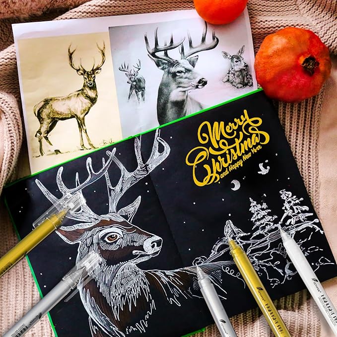 0.6mm Fine Point Silver Gel Pens, 3-Pack for Artists Drawing on Black Paper, Sketching, Adult Coloring Books & Modern Crafts