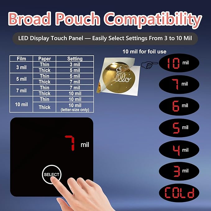 SINCHI 13-Inch Thermal Laminator & Foil Applicator – 4-Roller, 3 to 10 Mil, 40s Warm-Up, 43s/Page, LED Touch Panel, Jam Release, Auto Shut-Off, 10 Sheets Included, For Office, School, Home Use