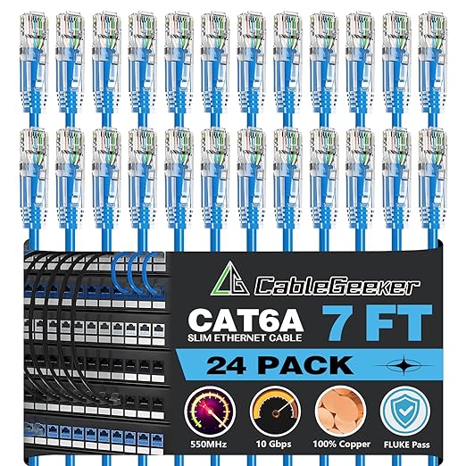 CableGeeker Patch Cables Cat6a 7ft Slim, Cat6 Ethernet Patch Cable 10G Support by CableGeeker