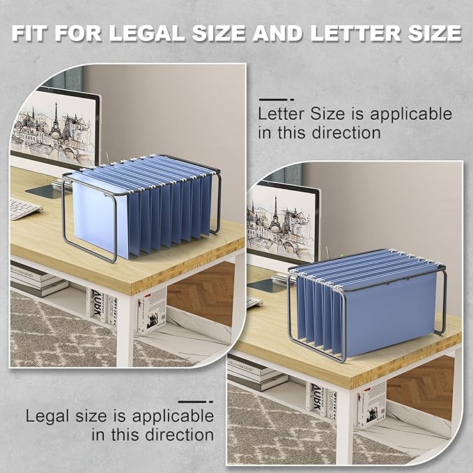 Legal/Letter Size Hanging File Folder Frame,Adjustable Length 16 to 25 inches,Heavy Duty Steel File Cabinet/Drawer Organizer Insert,Hanging Folder Holder for Desktop,12.598" W X 9.45" H,1 Pack