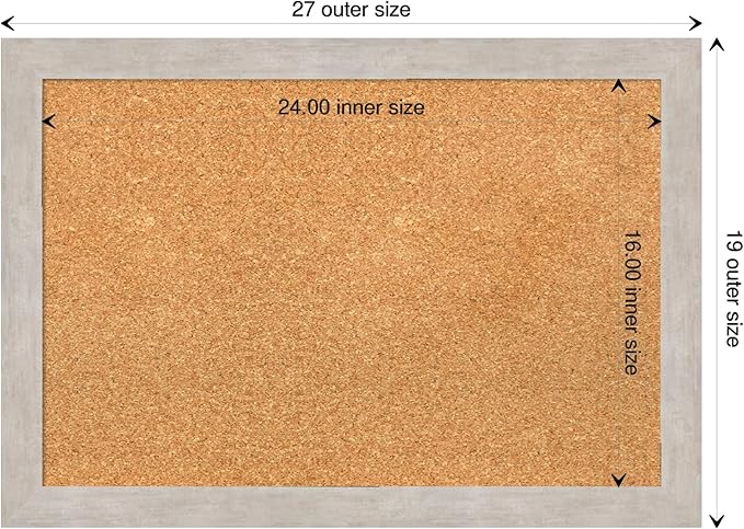 Amanti Art Natural Cork Board for Wall, 19x27 Vision Board with Silver Wood Frame, Medium Corkboard Office Decor for Home Organization, Casual Corkboard Pinboard to display items for home organization