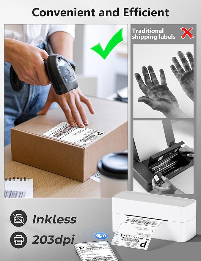 Phomemo Bluetooth Thermal Label Printer, 241BT 4X6 Wireless Shipping Label Printer for Small Business, Pink Label Printer for Shipping Package, Compatible with iPhone, Android, Amazon