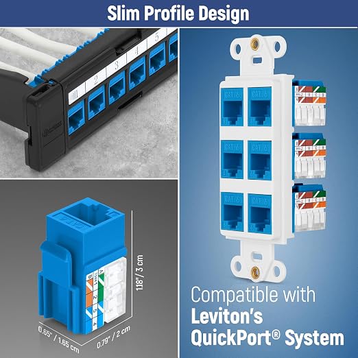 Everest 90° Angled RJ45 Cat6A Keystone Jacks 50-Pack in Blue - Image 6