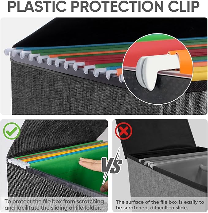 BALEINE File Organizer Box with Lid, Collapsible File Folder Organizer with Plastic Slide, Hanging File Folder Box for Office Document Storage (1 Pack, Black)