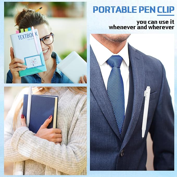 Geyoga 200 Pcs 4'' Mini Black Pens Bulk 0.7 mm Fine Point Small Retractable Ballpoint Pens with Clip for Notebook School Office(White)