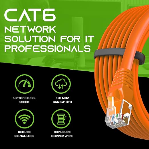GEARit Cat 6 Ethernet Patch Cables 6 ft Orange, High Speed 24AWG 10Gbps RJ45 - Image 9