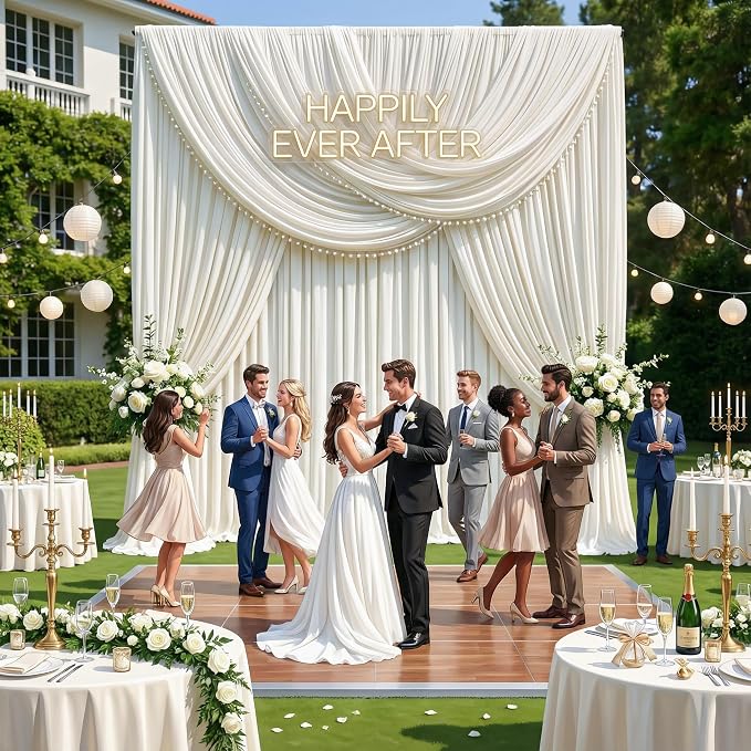 50ft x 15ft Ivory Backdrop Curtains - Image 3