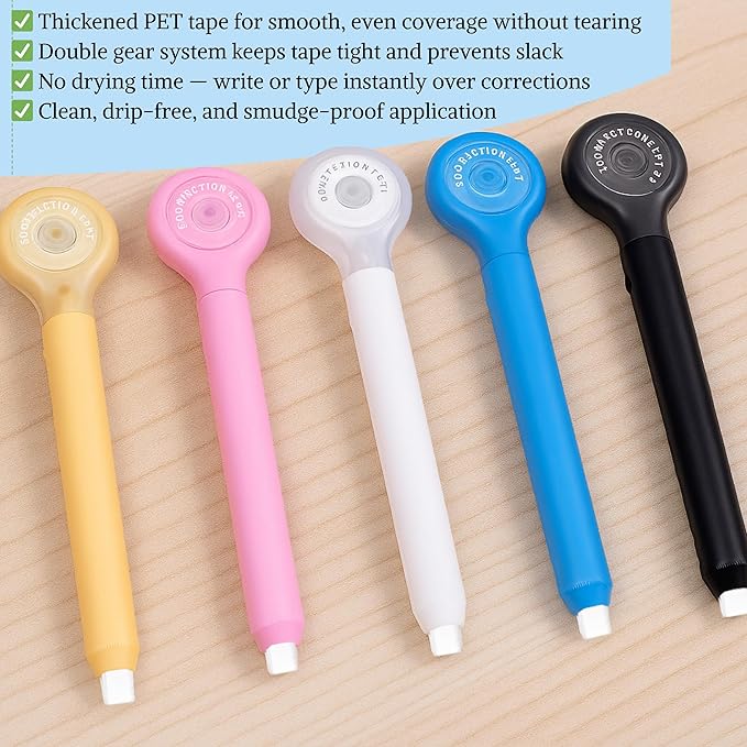 10 PCS Correction Tape Pens White-Out Applicator with Protective Cover, Smooth Ink Tape, Aesthetic Pen Design for School & Office Supplies (Pull-Out)