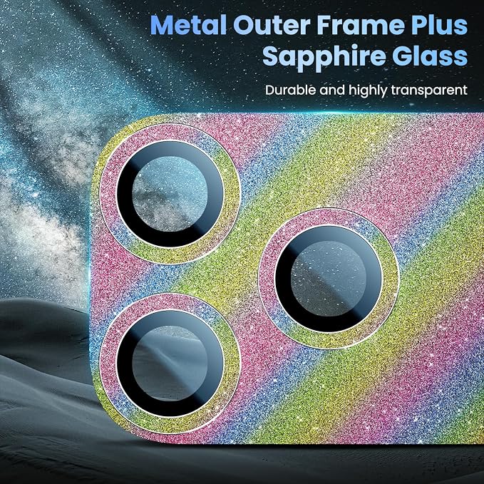 Uyiton for iPhone 17-Pro-Max Camera-Lens Protector: Bling Metal Tempered Glass - Image 4