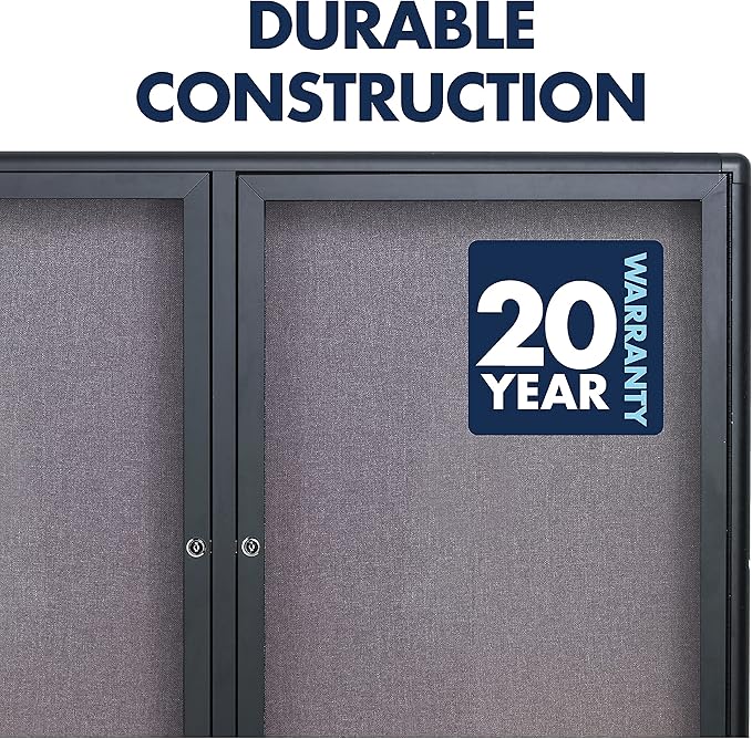 Quartet Enclosed Fabric Bulletin Board, 4 x 3 Feet, 2 Doors, Black Frame with Gray Fabric (2364L)