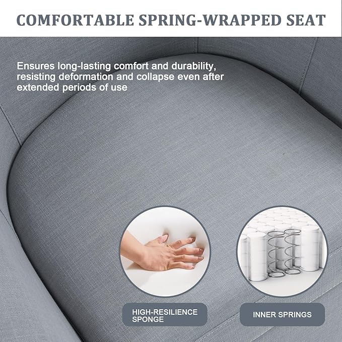 UIXE 360° Swivel Barrel Accent Chairs Set of 2, Modern Round Arm Chair Upholstered Club Armchair, Single Sofa Seating in Fabric for Living Room, Bedroom (Pebble Grey)