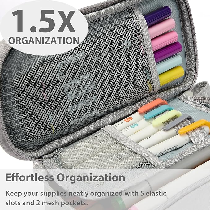 Pencil Case Pouch Box Bag School Supplies Girls Boys Kids, Cute Preppy Stuff Large Big Capacity Aesthetic Pen Organizer, Back to College Stationary, Gray, Classic Stlye, 1800ml