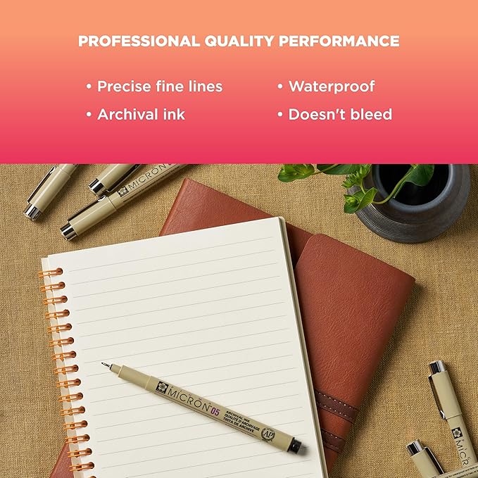 SAKURA Pigma Micron Fineliner Pens - Archival Black Ink Pens - for Writing, Drawing, or Journaling - Assorted Point Sizes - 10 Pack