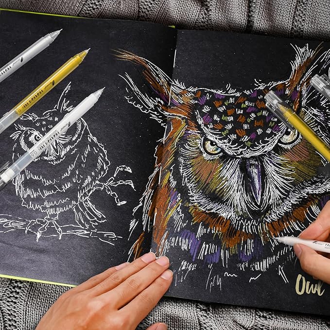 0.6mm Fine Point Silver Gel Pens, 3-Pack for Artists Drawing on Black Paper, Sketching, Adult Coloring Books & Modern Crafts