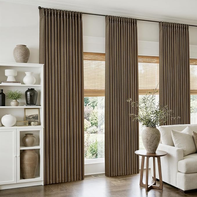 Pinch Pleated Dark Brown Curtains 90 Inches Long by Twodrapes