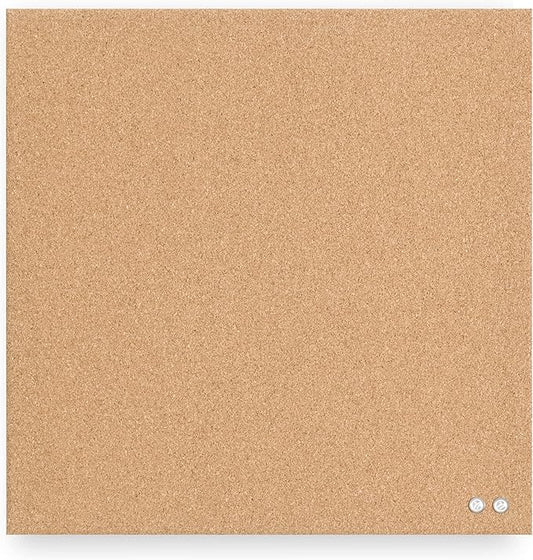 U Brands Frameless Square Cork Bulletin Board, Office Supplies, 14” x 14”, Natural, with Push Pins, 1 Count