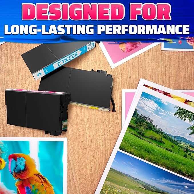 Reluen 5-Pcs 822XL Printer Ink Cartridges – High Capacity 2 Black & 3 Standard Color Combo Pack – Easy to Install and Compatible with WF-3820, WF-3823, WF-4820, WF-4830, WF-4833, WF-4834 Printers