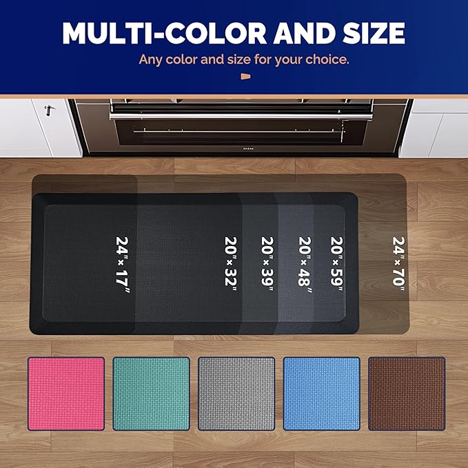 FEATOL 2 Packs Anti Fatigue Mat for Kitchen Floor Thick Cushioned Standing Desk Mat, Ergonomic Kitchen Mats Set of 2, Memory Foam Comfort Floor Mat Padded Foam Rugs, Non-Slip (20" x 39", Black)