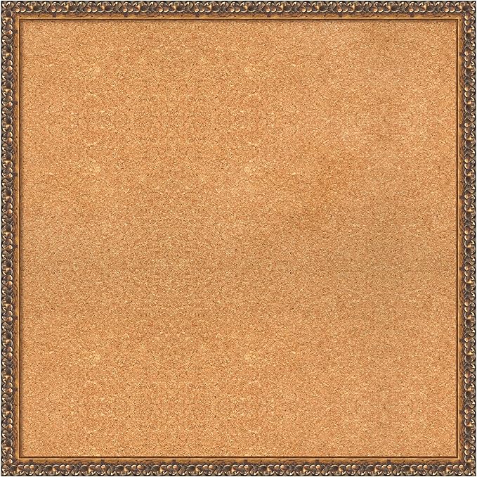 Amanti Art Natural Cork Board for Wall, 28x28 Vision Board with Bronze Frame, Large Corkboard Office Decor for Home Organization, Traditional Corkboard Pinboard to Display Items for Home Organization