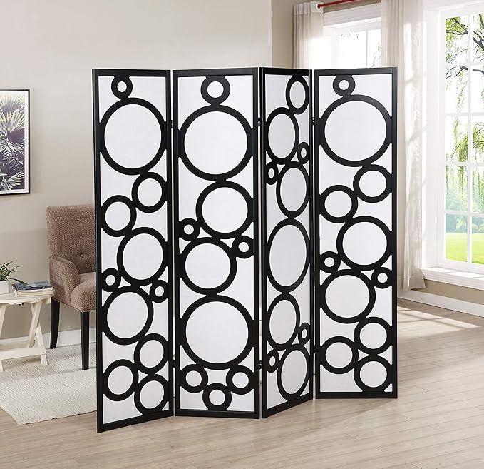 NicBex Room Divider 4 Panel Room Dividers with Circle Pattern Partition Room Dividers and Folding Privacy Screens Wall Divider for Home, Office, Room Separation,70" W x 1" D x 70" H, White+Black