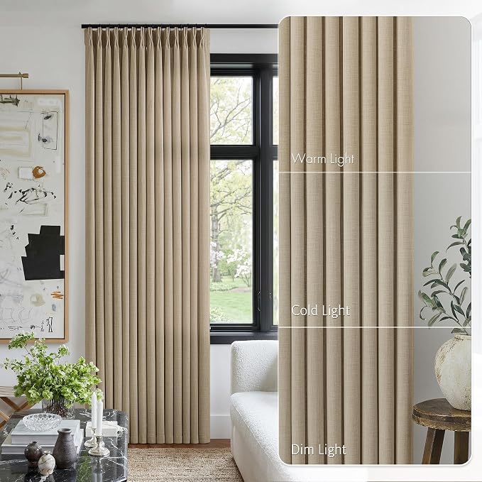 Linen Pinch Pleated Curtains 90 Inches Long 4 Panels Set, Burlywood Birch - Image 9