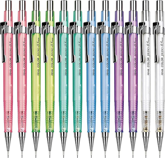 JVPEN Transparent Mechanical Pencils – 0.5 mm Drafting Pencils, Assorted Clear Colors – Smooth Writing, Non-Slip Grip, Built-in Eraser – Ideal for School, Office & Technical Drawing – 12-Pack
