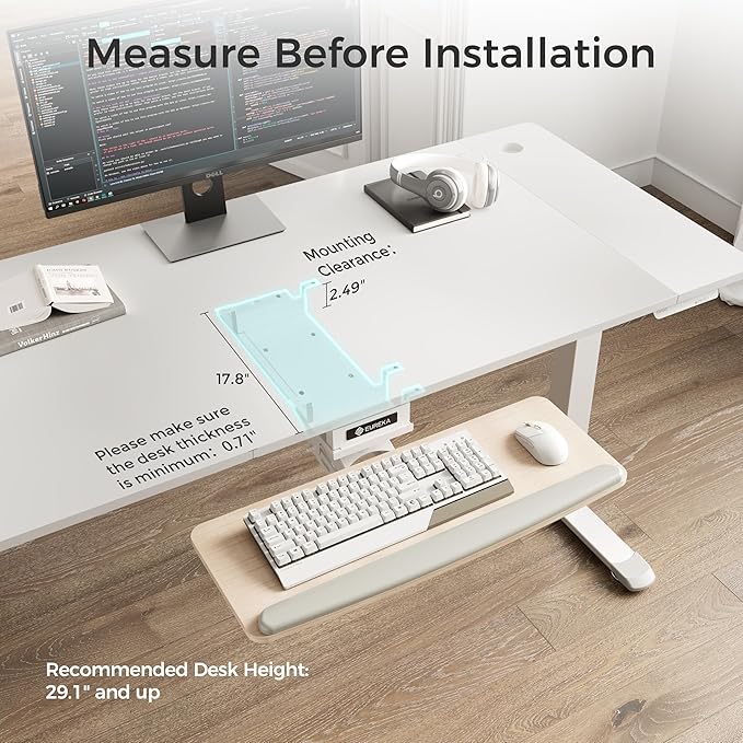 EUREKA ERGONOMIC Keyboard Tray Height Adjustable, Swivel Tilt Computer Keyboard Drawer Under Desk, 25x9.13'' Sliding Keyboard & Mouse Platform with Mouse Pad for Typing, Maple