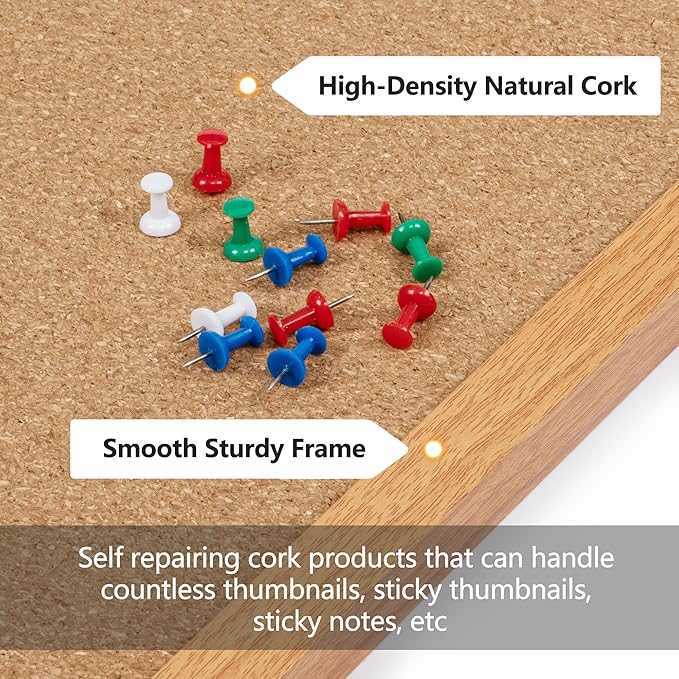 Board2by 2 Pack Cork Board Bulletin Board 18" x 24", Wood Framed Corkboards for Wall Decor, Hanging Office Message Board, Wall Mounted Notice Pin Board with 30 Push Pins for School, Home & Office
