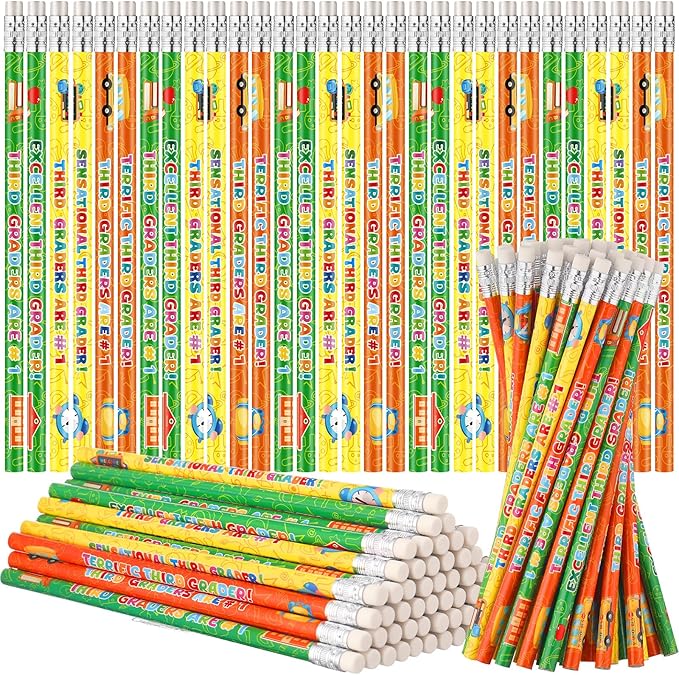 Tenceur 120 Pcs 3rd Graders Pencils, 3 Motivational Cute Pencils Bulk with Erasers for Kids Student Teacher Classroom Reward Back to School Supplies