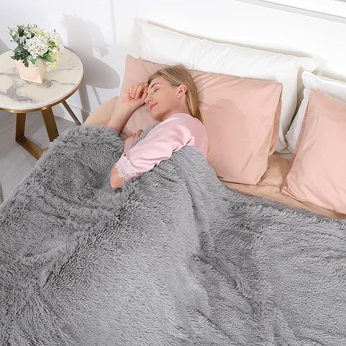 Tuddrom Decorative Extra Soft Faux Fur Throw Blanket 70" x 78", Solid Fuzzy - Image 3