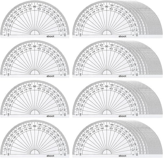 EBOOT 25 Pcs Math Protractors Plastic Protractor 180 Degrees, 4 Inches (Clear)