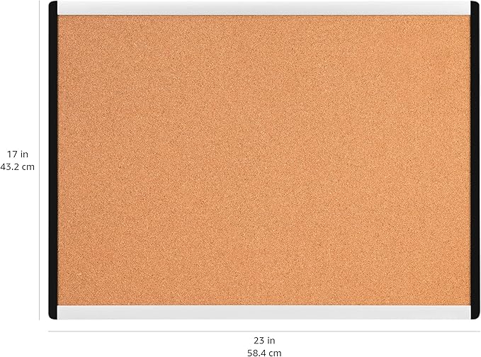 Amazon Basics Cork BulletinBoard, 23" x 17", Pin Board for Office & Home with Aluminum/Plastic Frame, 1 Pack