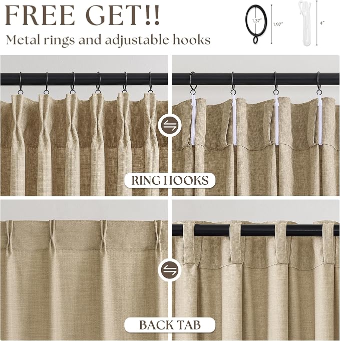 Pinch Pleated Beige Curtains 90 Inches Long - Image 4