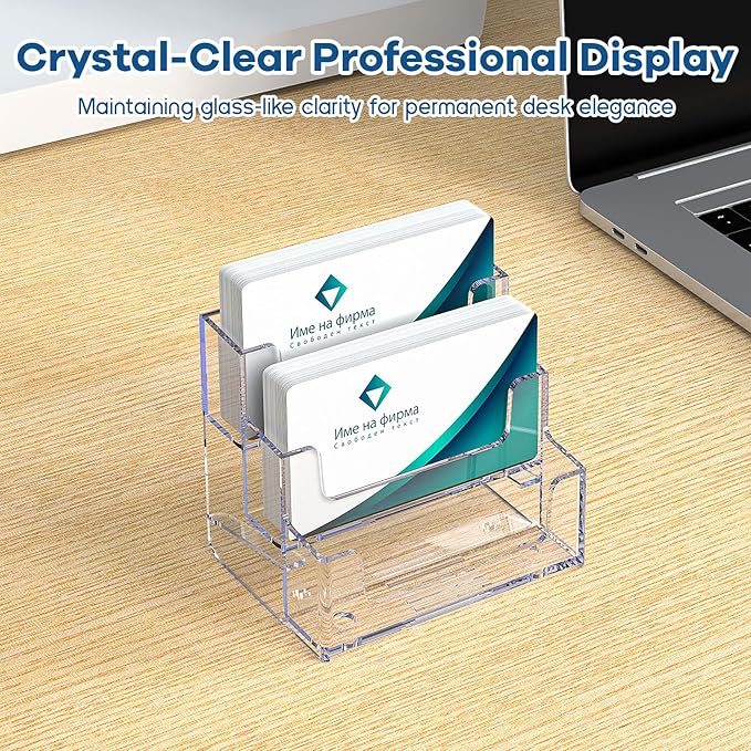 Acrylic Business Card Holder for Desk, Clear Plastic Business Card Stand with 3 Tier, Multiple Business Display Holder for Exhibition, Office and Hotel, 2 Pack