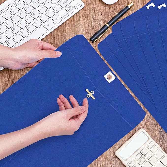 Geyee 100 Pcs Clasp Manilla Envelopes 10 x 13 Inch Gummed Colored Envelopes for Storing or Mailing for Home Office Business Supplies(Navy Blue)