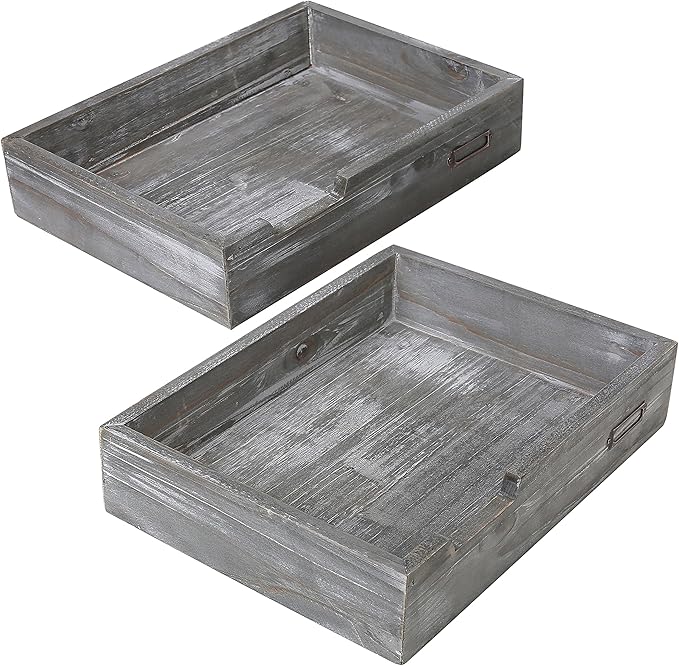 Set of 2 Ash Gray Wood Office Desktop Document Letter Paper Trays, Stackable Decorative Multipurpose File Organizer