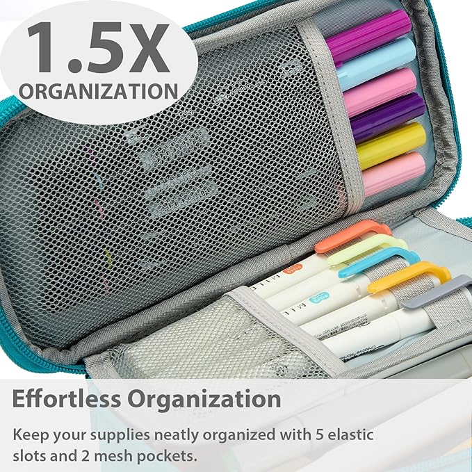 Pencil Case Pouch Box Bag School Supplies Girls Boys Kids, Cute Preppy Stuff Large Big Capacity Aesthetic Pen Organizer, Back to College Stationary, Teal, Classic Stlye, 1800ml