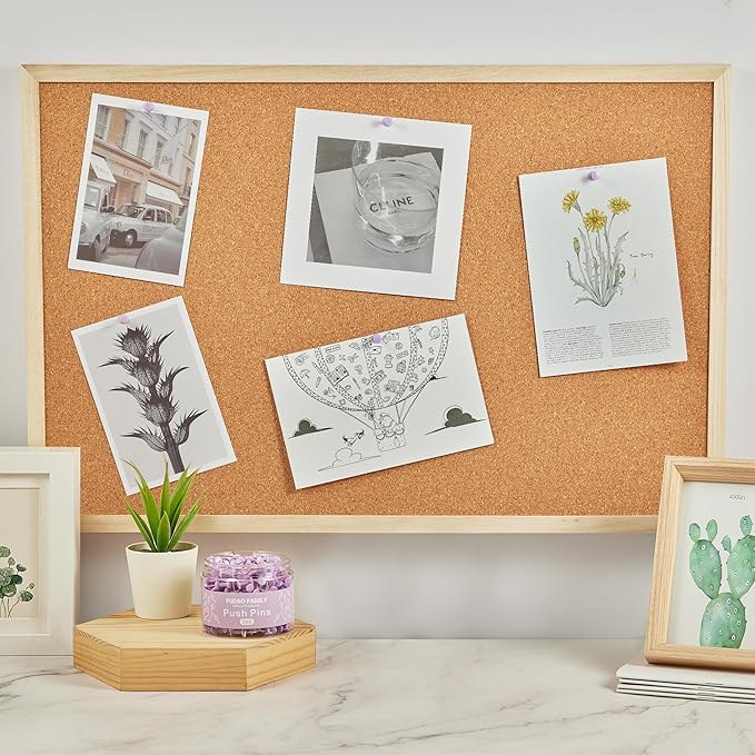 FUDAO FAMILY 300pcs Push Pins for Bulletin Board, Thumb Tacks for Wall Corkboard, Map Pins - Home Office Craft Projects Plastic Head Steel Push Pin (Purple)