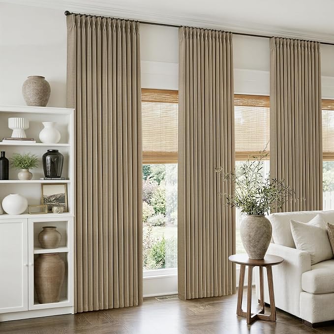 Light Brown Pinch Pleated Linen Curtains 84 Inches Long - Image 8