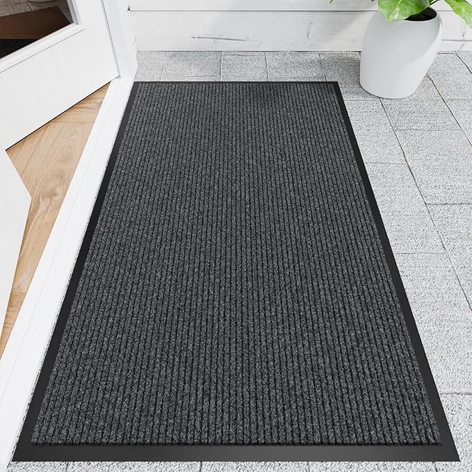 Front Door Mat, 3' x 5' Heavy Duty Indoor Outdoor Welcome Mat for Entryway, Commercial Floor Entrance, Low Profile, Non-Slip, Durable Rubber Backing for Entry, Patio, Home