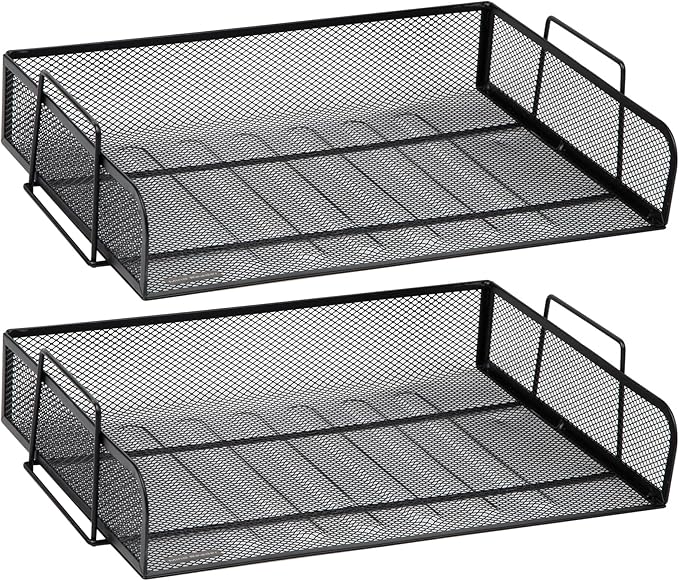 Mind Reader Stackable Paper Tray, Desktop Organizer, File Storage, Office, Metal Mesh, 13.25" L x 9.75" W x 6.25" H, 2 Pcs., Black