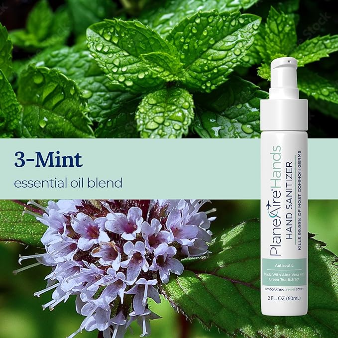 3-Mint Gel Hand Sanitizer | Soothing, Moisturizing, Hydrating | Travel Size | With Aloe Vera & Green Tea Extract | Mint Oil Blend with Peppermint Essential Oil | For Cars, Backpacks, Travel | 6-pack