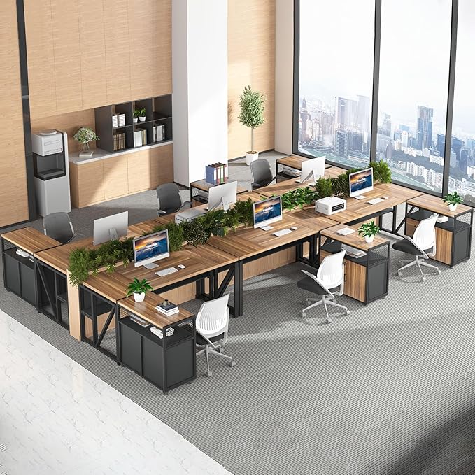 Tribesigns 55-inch L Shaped Desk with Drawer Cabinet, Executive Computer Desk and lateral File Cabinet, 2 Piece Home Office Furniture with Drawers for Hanging File, Doors with Locks (Brown, 55 inches)